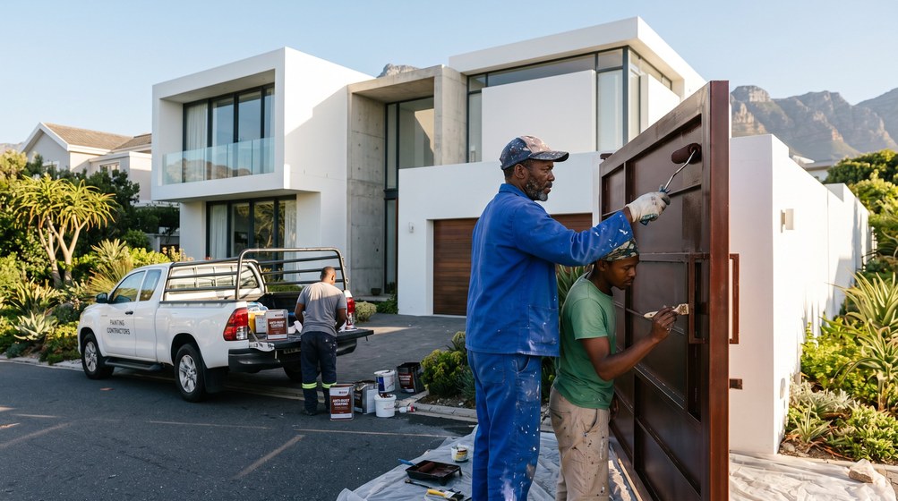 Professional anti-rust coating team applying rust protection to a metal gate in Bellville