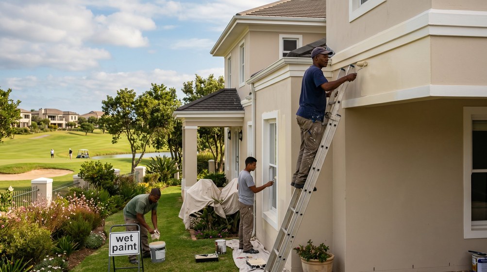 Professional estate painters painting a luxury golf estate home in Bellville